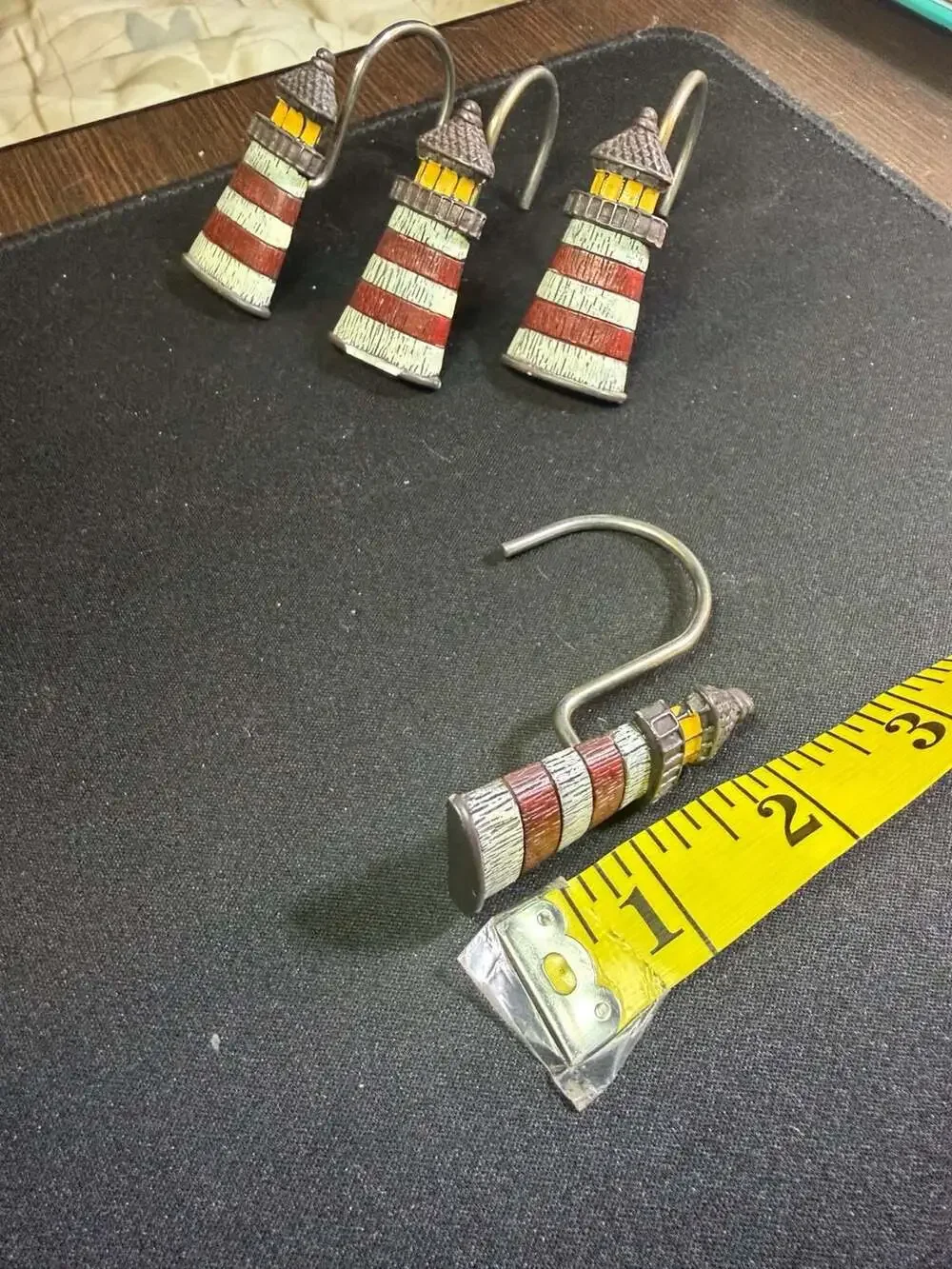 Set of 4 Nautical Red and White Striped Lighthouse Shower Curtain Hooks